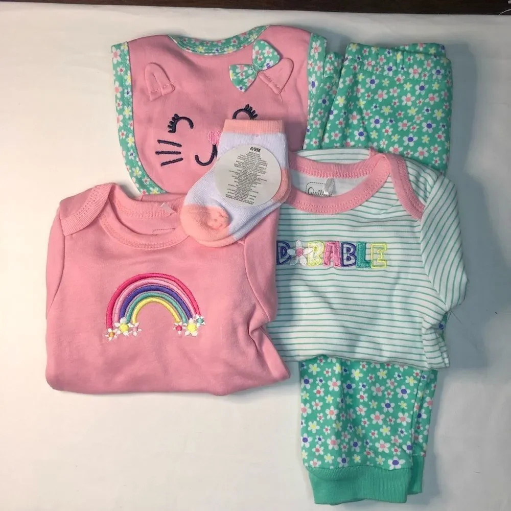 Quiltex Knit 5 Layette‎ Piece Set  Girl